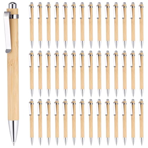 JIANTA Bambus-Kugelschreiber, 0,5 mm, schwarze Tinte, feine Spitze, einziehbar, Metallclips, Schreiâ€¦ – Miniatur