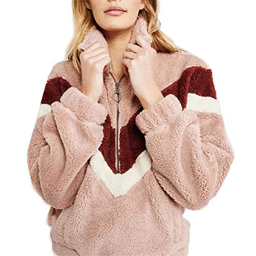 Preisvergleich Produktbild GTRR Herbst Und Winter Plüsch Einfarbige Nähte Reißverschluss Lose Lässige Damenpullover Kaltfest Warmes Top,Rosa,M