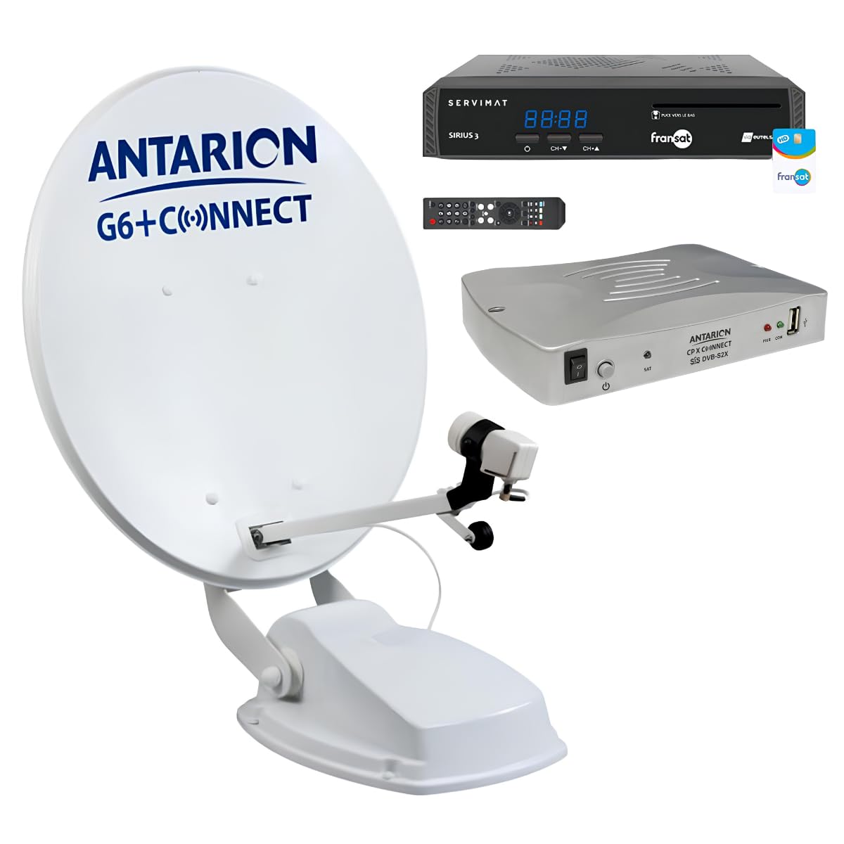 Pack ANTARION Parabole Satellite Automatique connecté 65cm + Positionneur + Sirius 3 Récepteur TV Satellite HD + Carte PC7