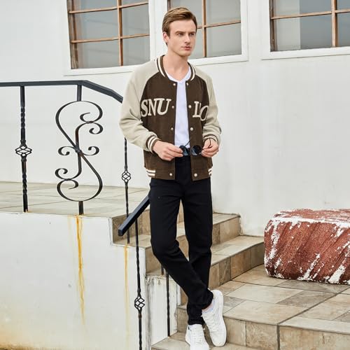 Image of Men's Varsity Jacket Casual Baseball Bomber Jackets Buckle Style Relax Fit