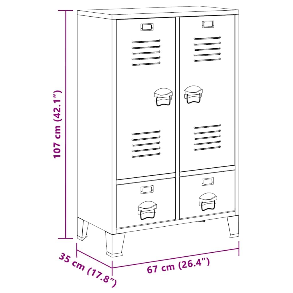 Garde-Robe Industrielle Anthracite en Acier 67x35x107 cm avec 2 étagères réglables et 2 tiroirs à glissières, Rangement Meuble lingère pour Chambre Salon entrée Bureau