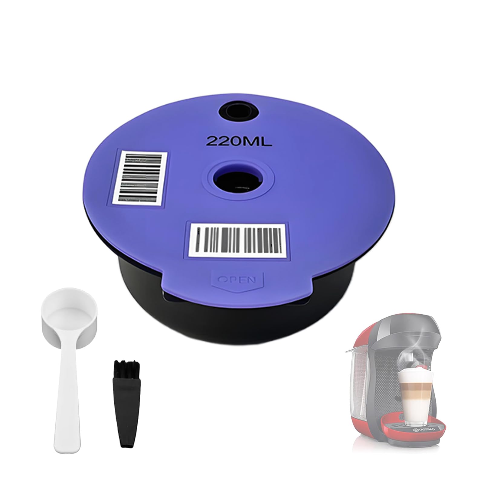 TINGFENG Reusable Pods Refillable Coffee Capsules Pods 220ml with Replacement Lids Compatible with TASS mo Machine (220ml)