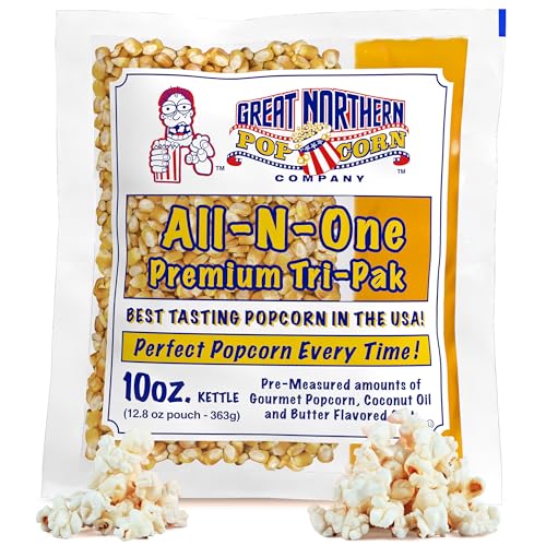 Image of 10oz Popcorn Machine Popcorn Packets - All-in-One Movie Theater Style Popcorn Kernels, Salt, and Oil Packs by Great Northern Popcorn (12 Pack)