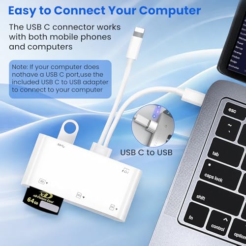 Image of Verilux 9 in 1 SD Card Reader for iPhone /iPad, CF /SD /MicroSD /MS /XD Card Reader & USB OTG Adapter with USB 3.0 /Type C /Lighting Connector for iPhone 17 /16 /15 /14, Galaxy S25 /S24 /S23, iPad, MacBook