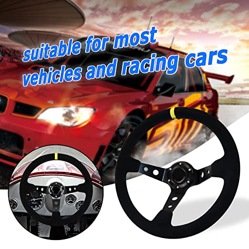 Acclcors Universal Racing Lenkrad, Gaming Lenkrad 13.6\ 6 Schrauben Griff Wildleder Deep Dish mit Horn Taste für Rennen/Rallye/Motorsport/Auto Sim Fahren(Schwarz)