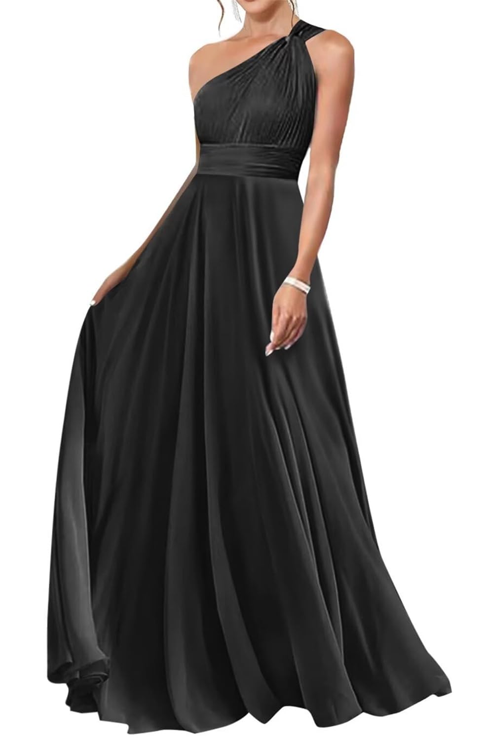 Kurface Women's Black Bridesmaid Dresses For Pleated Chiffon Formal Gown Sleeveless A Line Evening Dress Uk10