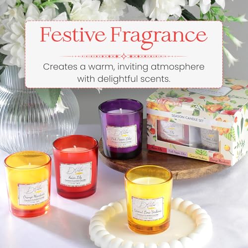 Image of D'Velas Set of 4 Scented Votive Candles (1.6oz /45g Each) | 12-Hour Burn | White Wax in Translucent Glass Jars | Decorative Candles for Home Decor, Pooja & Festive Gifting | Reusable Jars