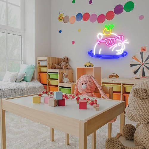 Image of Heliwey Cool Capybara Neon Sign Cute Capybara with Sunglasses LED Signs for Wall Decor Capybara Night Light for Children's Room Party Holiday Bar Decor