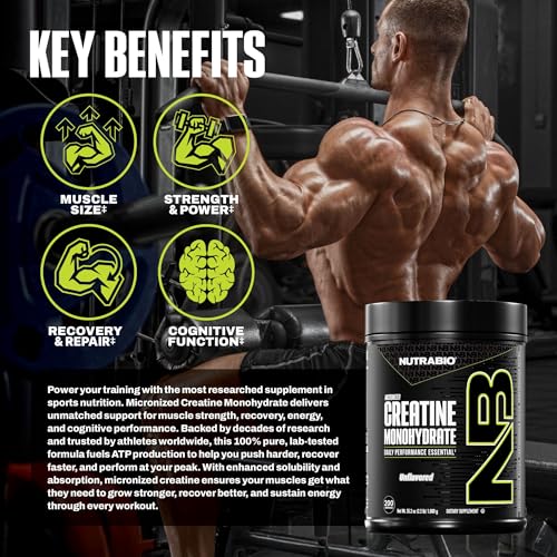Image of NutraBio Pure Micronized Creatine Monohydrate Powder Supplement, Unflavored, (1000 g) - Supports Bulk Muscle Energy, Recovery, and Strength - HPLC Tested Creatine Powder Supplement for Men and Women