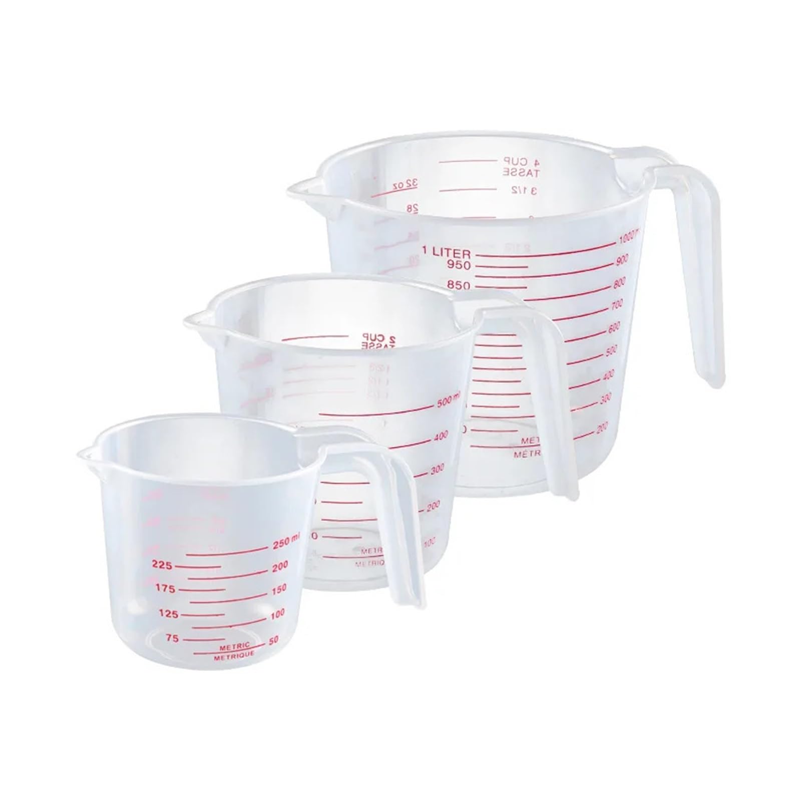Vasos medidores de PP de 250/500/1000 ml con mango grueso, vaso medidor de volumen, utensilios de cocina for hornear((4)-3PCS)