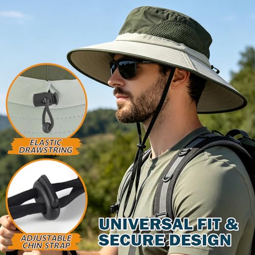 Image of Wide Brim Sun Bucket Hat, Waterproof Boonie Hat for Men & Women | UPF 50+ UV Protection, Adjustable Fit, Chin Strap & Sweatband, Foldable Durable for Fishing Hiking Garden Beach