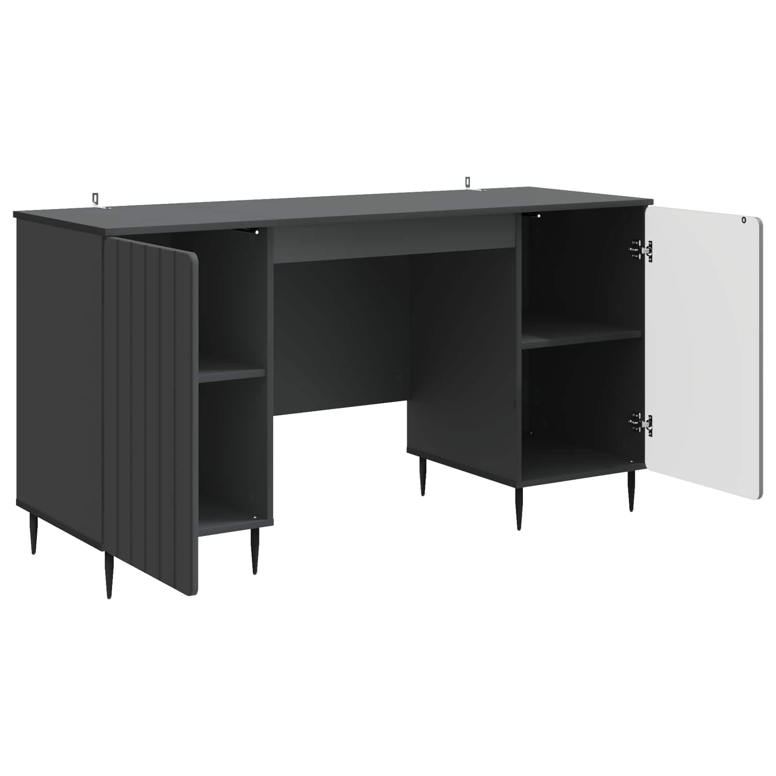 Scrivania con mensola nera, 142,5 x 50 x 75 cm, in legno, scrivania per computer, ufficio, laptop, casa, studio, cameretta dei bambini, ergonomica, salvaspazio