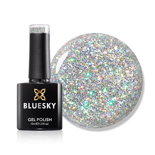 Bluesky Gel Nail Polish 10ml, Glitterball - LPH06, Silver Iridescent Holographic Gel Nail Polish for 21 Day Manicure, Requires Curing Under LED UV Nail Lamp