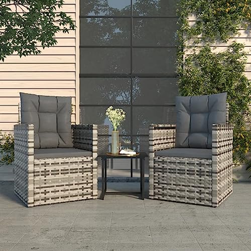Lumanois Muebles de jardín con Cojines 3 Piezas ratán sintético Gris,Mobiliario,Conjuntos de jardín,16.7kg 319193