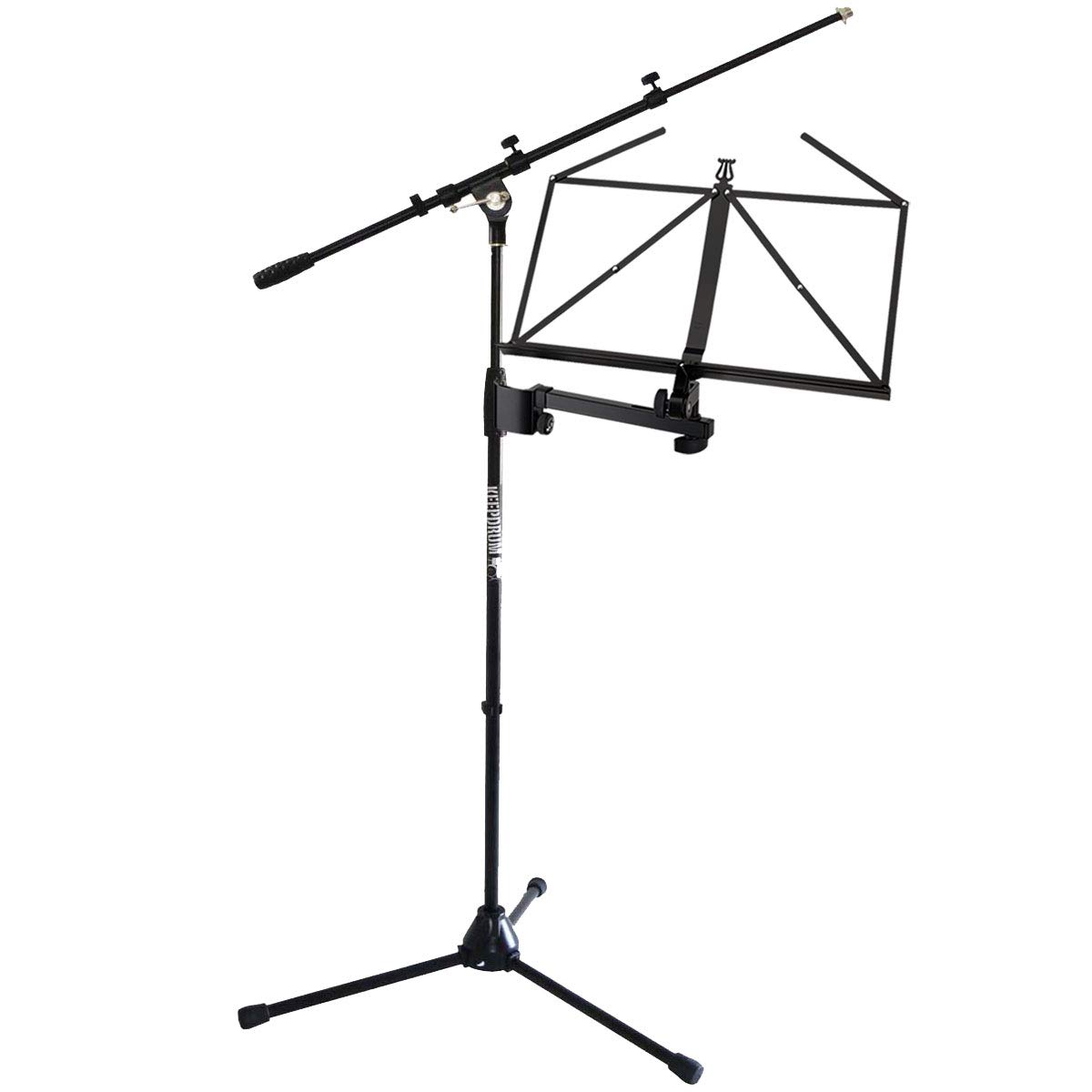 K&M 11505 Noten- und Konzepthalter anklemmbar + keepdrum Mikrofonständer MS106 bk mit Galgen