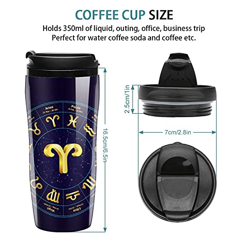 Aries in Circle - Taza de café de plástico con tapa, doble pared aislada con diseño de patrón de impresión - Imagen 3