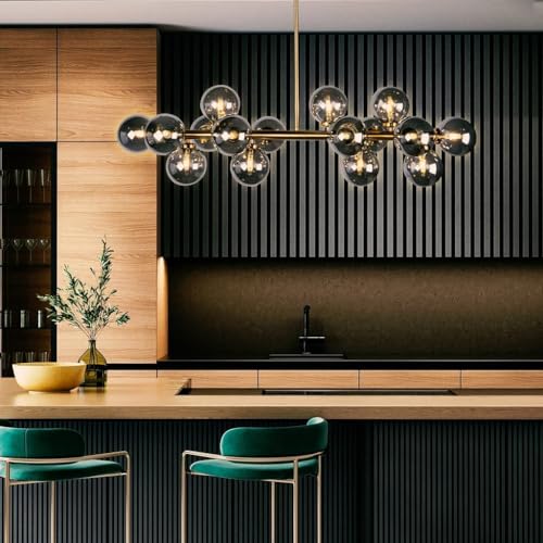 Harold Electricals Bellus Catuli Chandelier | Modern Dining Chandelier Light Fixture for Dining Table, Living Room, Kitchen Island & Café - Smoke Black Glass (Bulb) 14 Bulb