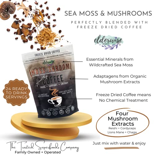 Elderwise Organics Coffee with Mushrooms & Sea Moss - Lion's Mane, Chaga, Reishi & Cordyceps - 24 Servings - Healthy Coffee - Freeze Dried Instant - Chemical free - Fair Trade - Image 3
