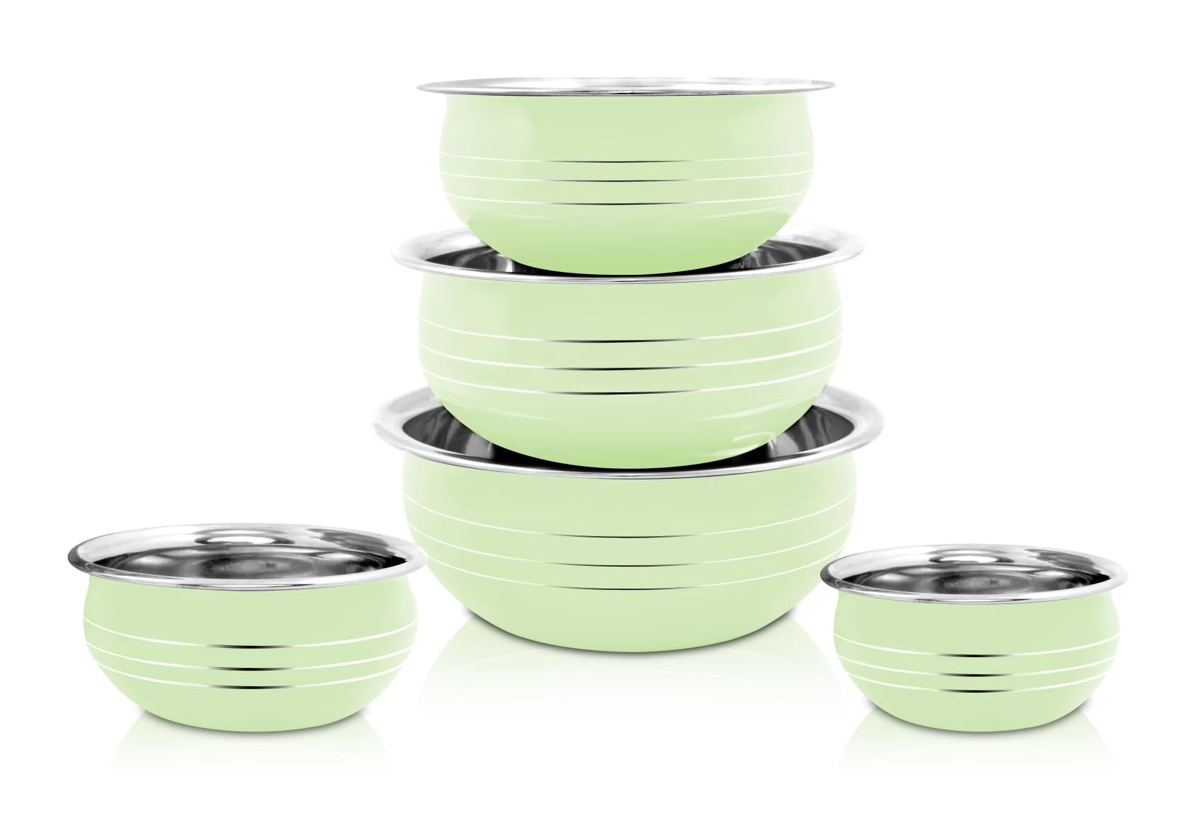 Nirvika Light Green Coloured Stainless Steel Handi/patila/bhagona/biryani Cook & Serve Induction Bottom Cookware Set (5 - Piece) (B0CDCKP6B9) Amazon Price History, Amazon Price Tracker