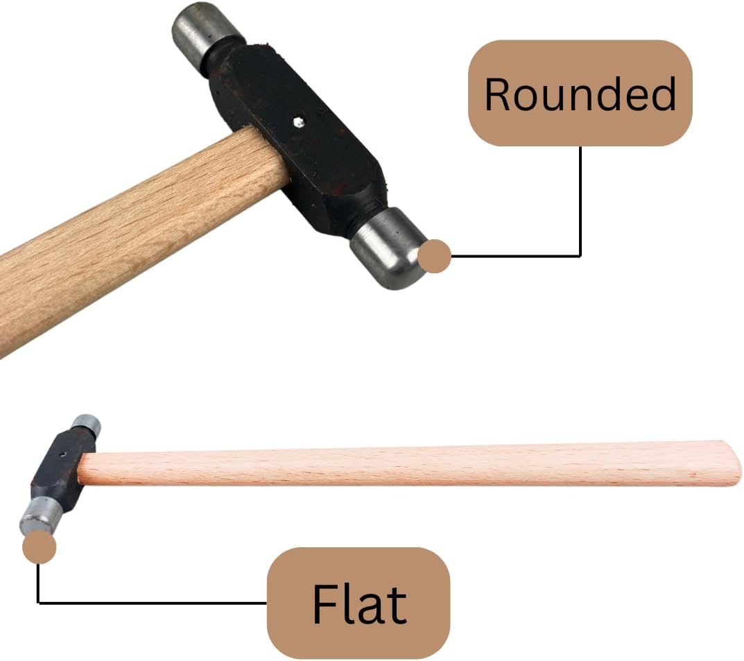 8" (20.3 cm) Ball Pein Hammer | 1.5 Oz Hammer | 3/8" (0.95 cm) Diameter Striking Head | Wooden Handle | Precision Tool for Jewelers & Crafters | Durable Steel Tips