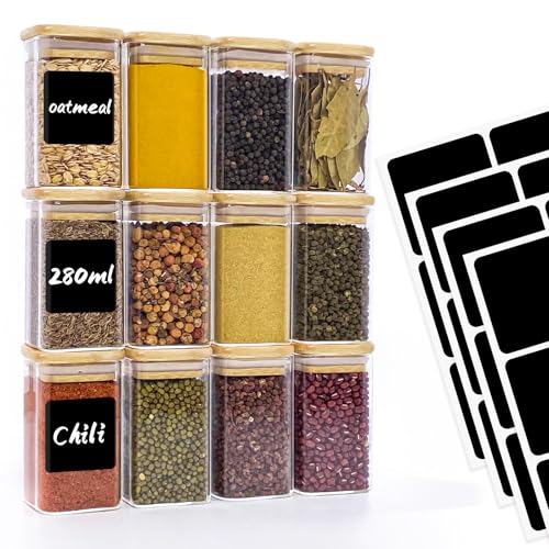 Withosent Vorratsdosen Glas 12er Set, 280ml Gewürzgläser Eckig...