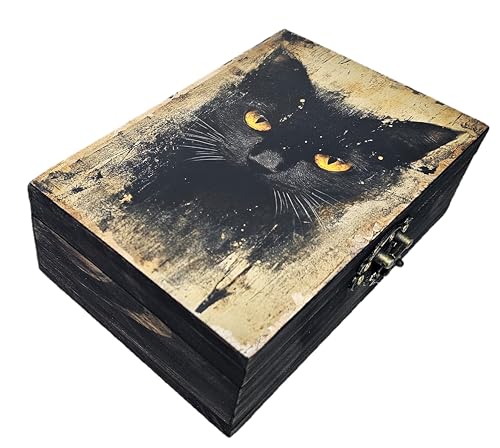 RK Collections Gothic Celestial Black Magic Wooden Boxes (Black Cat)