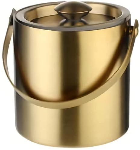 アイスペール 溶けない アイスバケットステンレス 氷入れ 円形 二重構造 真空断熱 大容量 ハンドル付き トングと蓋付き持ちやすい シャンパン ボトル パーティー食器 料亭 旅館 居酒屋 飲食店 業務用(2L-ゴールド)