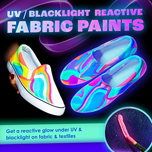 Neon Nights Glow In The Dark Fabric Paint - Pack Of 8 Neon Fabric Paint Colors For Clothes & Textiles - Uv And Blacklight Clothing Paint For Halloween Costumes - 20 Ml #TOP1