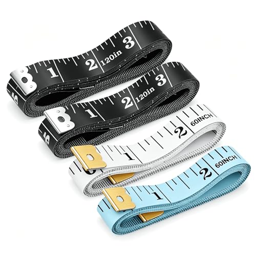 4 Pack Soft Tape Measure Body Measuring Tape, 120inch and 60inch Soft Fabric Measuring Tape Double-Sided Flexible Ruler for Weight Loss Fabric Sewing Tailor Cloth