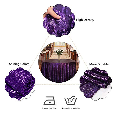 Eternal Beauty Sequin Tablecloth,Sparkly Table Cloth For Wedding Party, Christmas Decorations Round Glitter Tablecloth (120", Purple) #TOP4