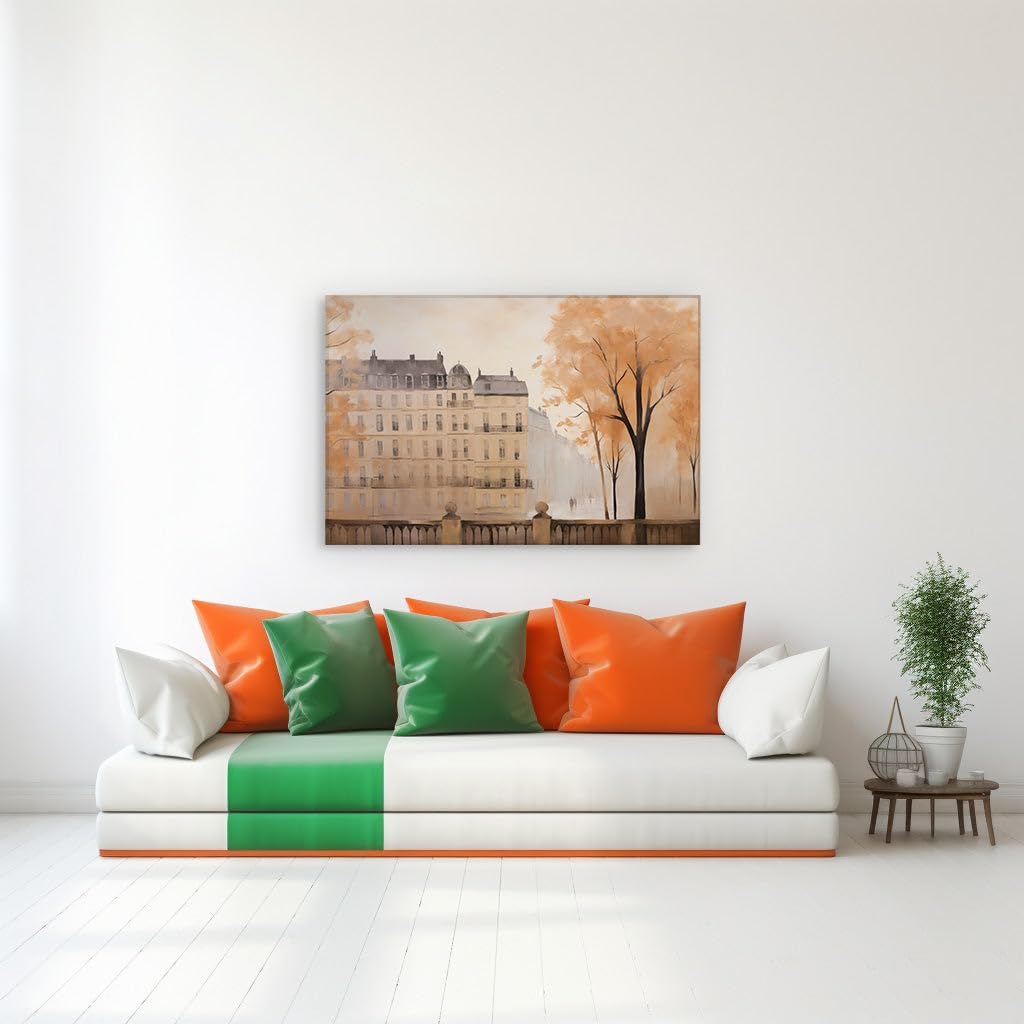 Canvas for Living room. Parisian Serenity in Sunset's Soft Embrace: A Dreamy Cityscape Oil Painting, 27 x 18 inch Canvas Wall Art - Contemporary Masterpieces - Modern Home Decor
