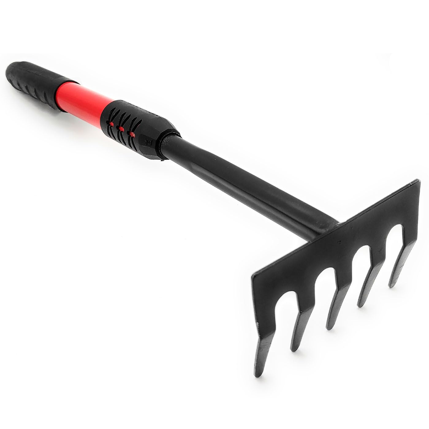 Acan Tradineur - Rastrillo de Mano metálico de 5 Puntas - Mango de plástico ergonómico - Herramienta Manual de jardinería - Longitud de 43 cm