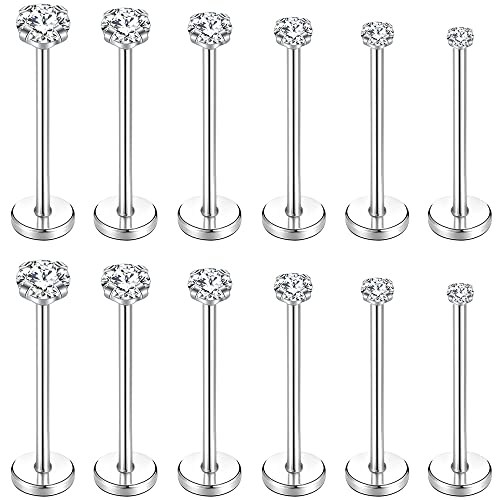 Punktracker 12Pcs Threadless Push In Lip Rings Surgical Stainless Steel Tragus Helix Conch Medusa Piercing Jewelry Labret Jewelry Cartilage Earrings For Women Men 16G/18G/20G #TOP23