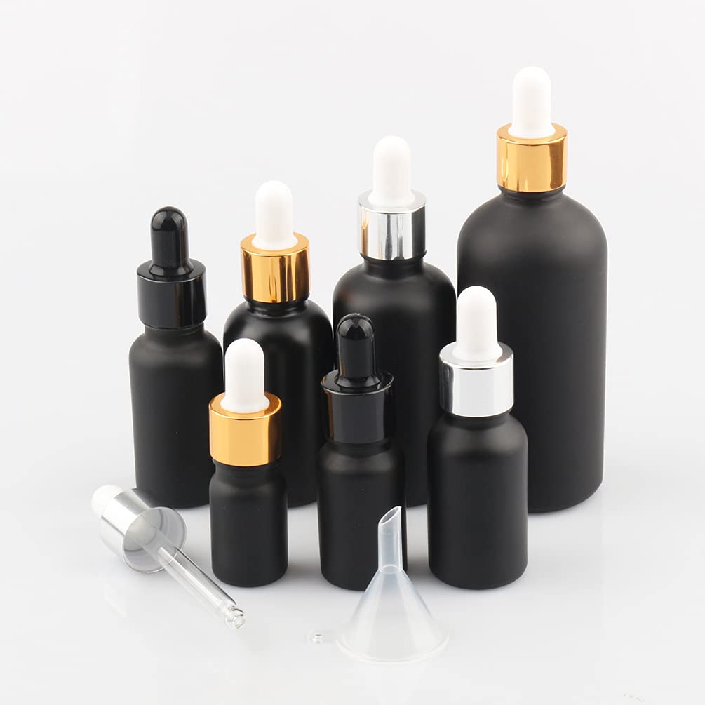 24 Stück 100 ml Leere Matt Schwarz glasflasche Tropfflasche Pipettenflaschen mit Glaspipette, 100ml Glasflasche mit Tropfpipette mit Gold Schraubverschluss für ätherische Öle, Parfüm Öle
