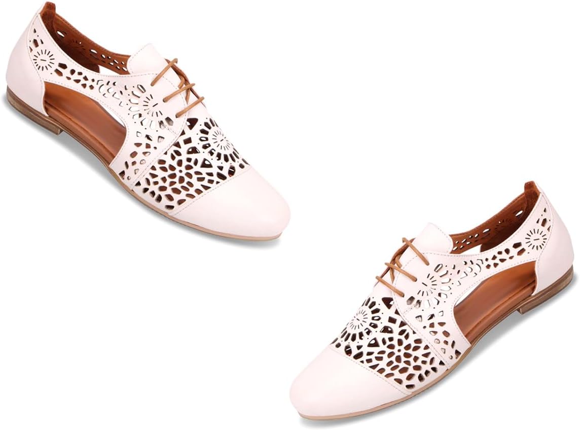 Women Retro Cut Out Flats Oxfords Round Closed Toe Sandal Flats