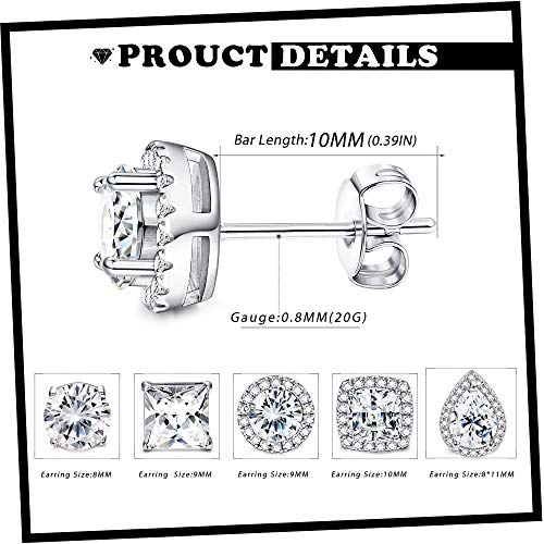 sailimue 5 Pairs Stainless Steel Cubic Zirconia Stud Earrings Set for Women Men Brilliant Round Square Teardrop Faux Diamond Halo Earrings CZ Piercing Earrings Jewelry Gifts2