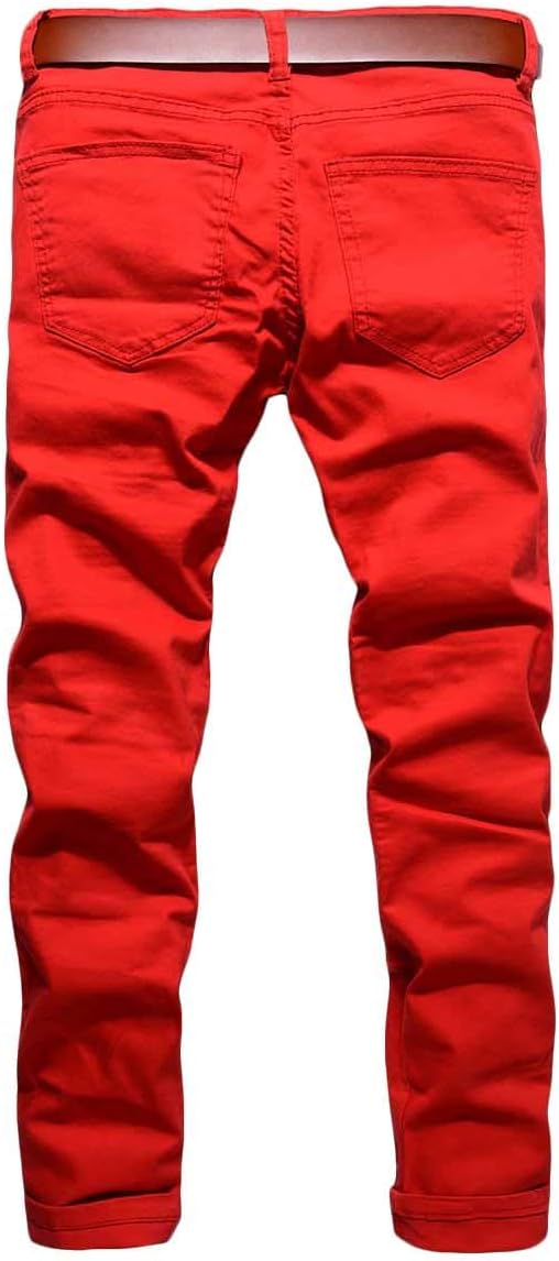 Rexcyril Men's Moto Biker Jeans Distressed Ripped Skinny Slim Fit Denim Pants with Zippers - Image 3