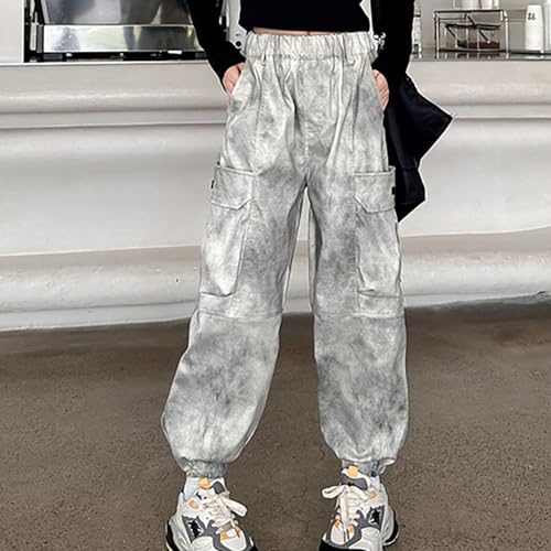 Kids Cargo Sweatpants Multi Pockets Baggy Elastic High Waist Joggers Pants Boys Girls Thick Straight Casual Trousers4