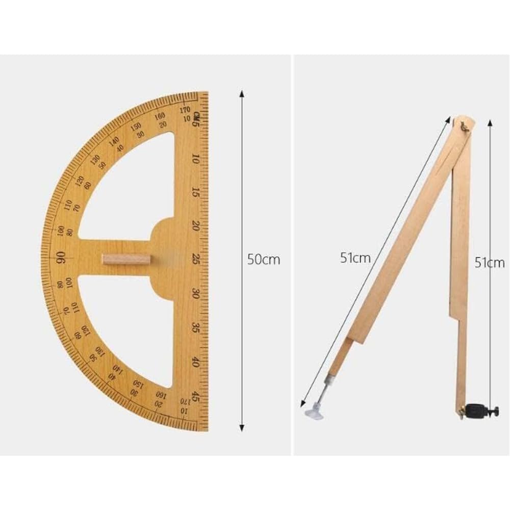 4-częściowy zestaw narzędzi dydaktycznych, zestaw 50 cm trójkątnych linijek z drewna bukowego z tablicą trójkątną, cyrkiel, półokrągły kątomierz, drewniane pomoce naukowe
