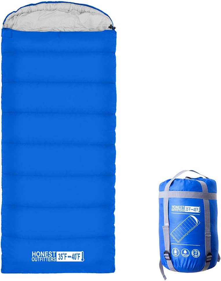 HONEST OUTFITTERS Sleeping Bag with Compression Sack, Envelope Portable and Lightweight for 3-4 Season Camping, Hiking, Traveling, Backpacking and Outdoor Activities (Single)