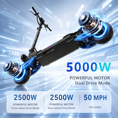 Image of YING LU 5000W Dual Motor Off-Road Electric Scooter for Adults, 50MPH All-Terrain Electric Scooter, Foldable Design with Adjustable Handlebars, 60V 25AH Long-Range E Scooter.