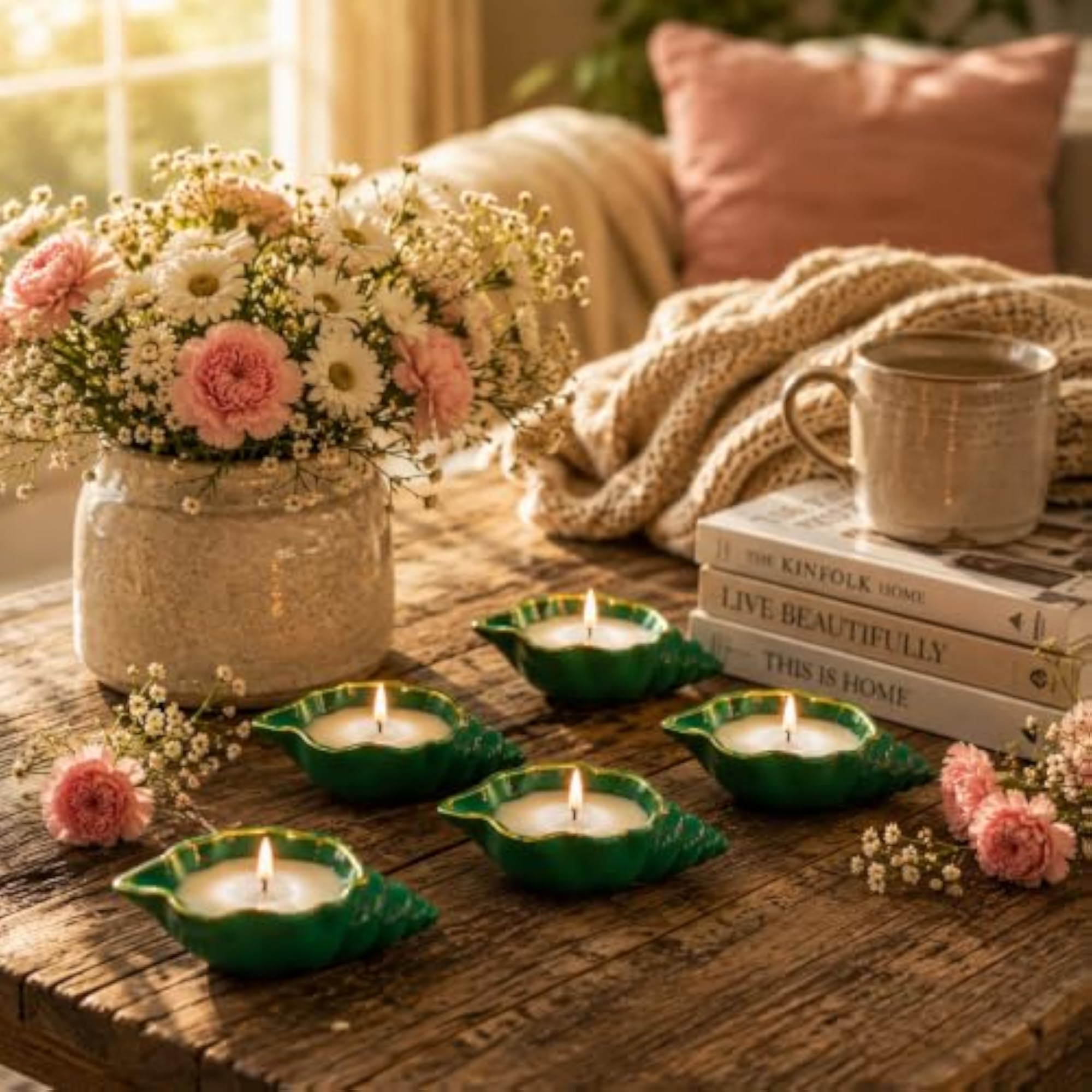 Green Leaf Shell Candle, Handmade Decorative Soy Wax