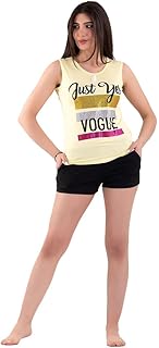 طقم بيجامة صيفي قصير للنساء مكون من قطعتين (اصفر)، مقاس واحد