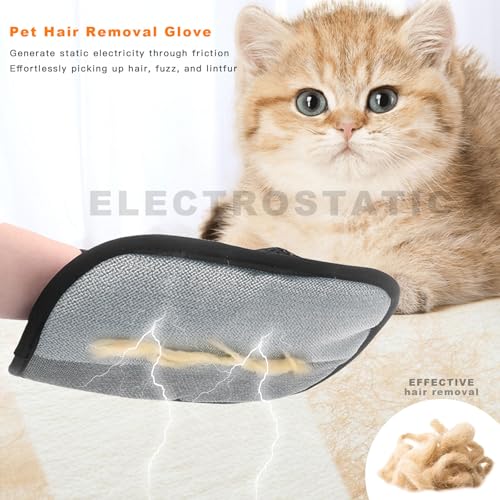 Image of 2-Piece Pet Hair Removal & Grooming Kit: Static Hair Remover Glove for Furniture, Carpet, Couch + Gentle Pet Grooming Glove for Cats & Dogs