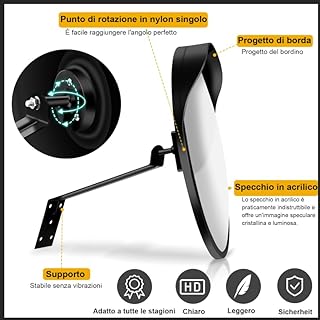 Angooni Specchietto stradale da 45 cm, specchio di sicurezza per garage, specchietto da strada (supporto per interni ed esterni)