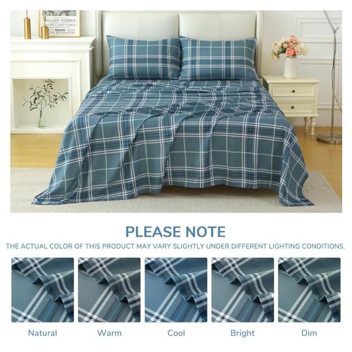 Image of MUXHOMO Full Size 4 Piece Sheet Set, Soft Breathable Bed Sheet Set for Bedroom with Deep Pocket Up to 16 inch, Wrinkle-Free & Cooling Bedding for Oeko-TEX Certified - Grayish Green Plaid