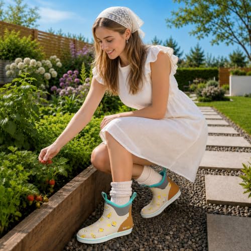 Image of Kalkal Women's Deck Boots, Waterproof Ankle Rain Boots Fishing Boots with High Traction, Women's Rubber Boots For Gardening Fishing Boating Camping