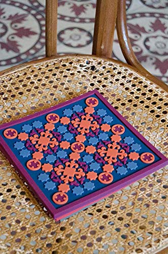 Images d´Orient 6 Glass Coasters, PVC Coasters, Heat-resistant, Washable Oriental, Blue and Orange, 9 x 9 cm