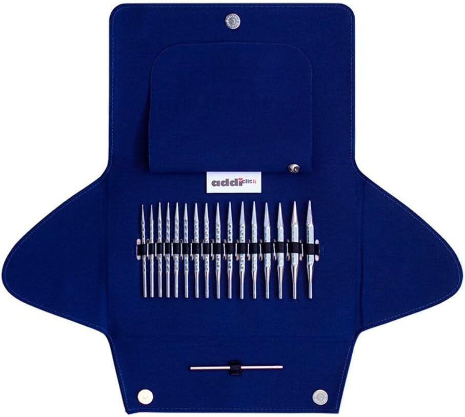Addi Click Novel Lace Short Tip Set-8 PRS, 5 Cords, 1 Connector, Metal, Oine Size