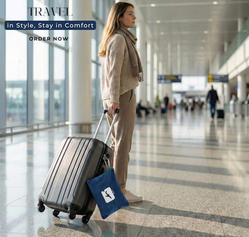 Image of VAS COLLECTIONS Travel Pillow Blanket 2-in-1, Ultra Soft Flannel Blanket with Carry Case, 65x40 Inches, Compact Portable Travel Blanket for Flights, Camping and Travel Comfort (Navy Blue)